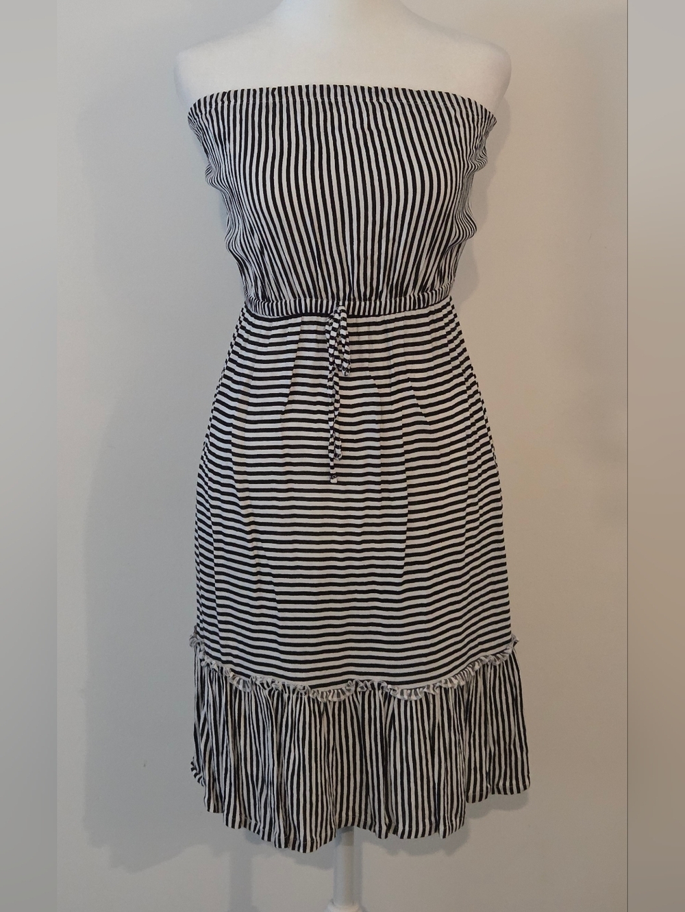Strapless Black and White Striped Summer Dress